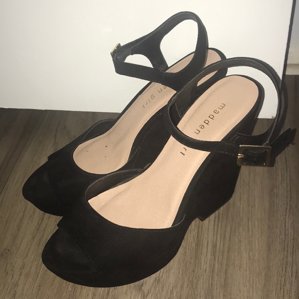 Black Madden Girl Peep Toe Wedge